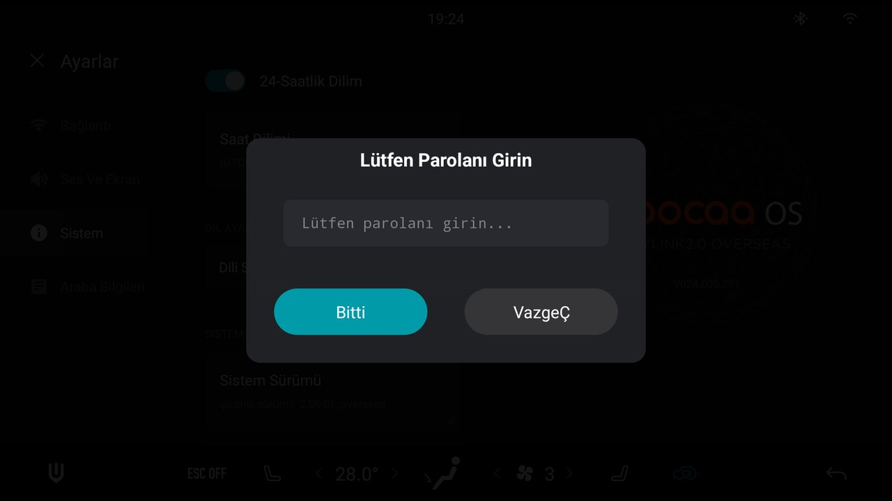 Şifre penceresi.