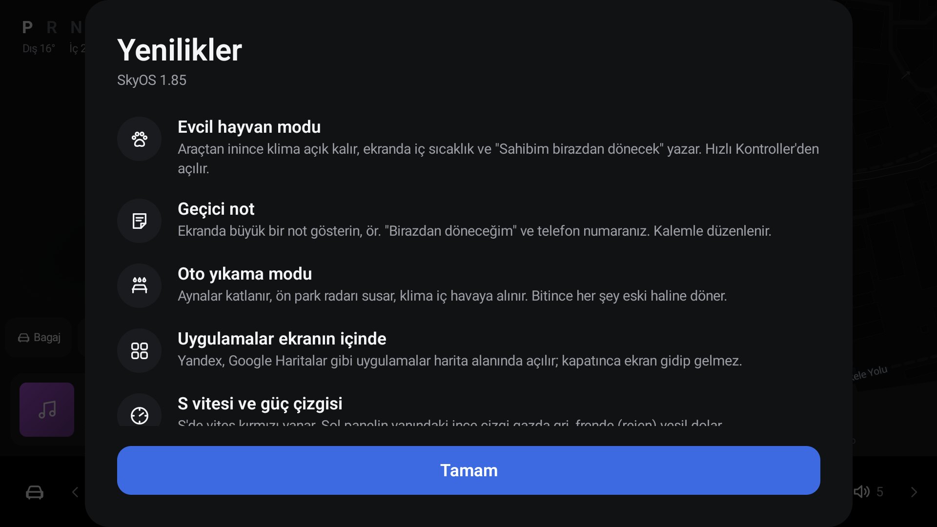 Güncellemeden sonra bir kez görünen "Yenilikler" penceresi.